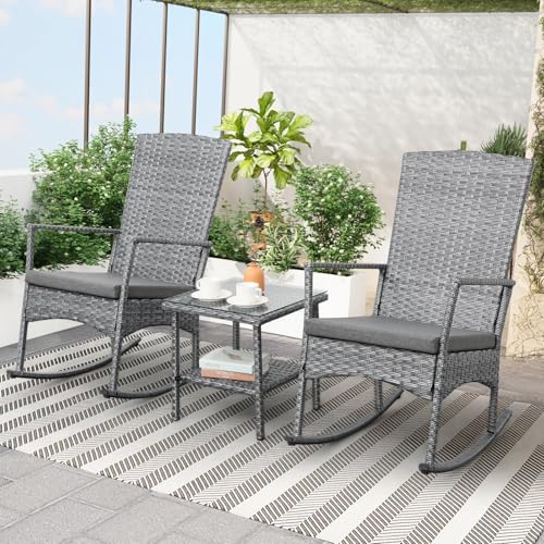 Outdoor Rocking Chair 3-Piece High-Back Set