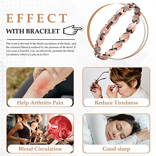 Jecanori Copper Magnetic Bracelets For Women,Unique Fishtail Links 3 Removable Clasp,Adjustable 99.9% Solid Copper Bracelet,Valentine's Day Gifts Magnetic Jewelry With Sizing Tool #TOP4