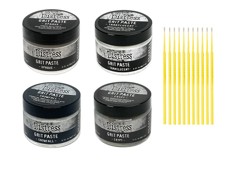 Ranger Distress Grit Paste 4 Pack Bundle - Translucent, Opaque, Snowfall, and Crypt - with Trebbies Detail Sticks