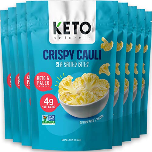 Keto Chips Low Carb Cauliflower Bites - 5g net carbs Cauliflower Chips Healthy Snacks for Kids and Adults (Sea Salt) Low Sugar Snacks Gluten free Vegan Paleo Atkins Food No Sugar Added Snack (8 Packs)