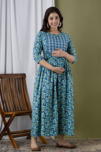 Image of JAIPURFAME Maternity Feeding Kurti with Zipper | Cotton Floral Printed Pregnancy & Nursing Dress | Comfortable & Stylish Maternity Wear for Women | Breastfeeding Kurta with Zipper | Soft & Elegant