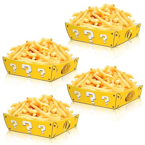 OULUN 12PCS Mario Party Supplies, Super Bros Birthday Party Decorations, Question Mark Golden Party Snack Boats, Nacho Cardboard Hot Dog Popcorn