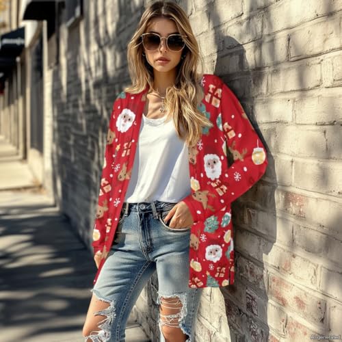 Image of Forchrinse Red Ladybug Cardigan for Women Causal Long Sleeve Open Front Cardigans Sweater Fashion 2024 Fall Coat with Pockets