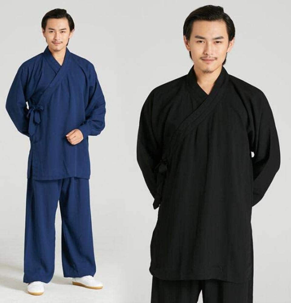XPF Uniformes De Tai Chi Ropa De Kung Fu De Lino para Hombre Ropa Unisex De Manga Larga para Artes Marciales Uniforme De Taekwondo,Blue-S