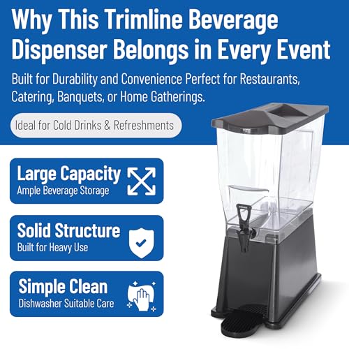 Image of Carlisle FoodService Products Trimline Rectangular Beverage Dispenser with Stand - 3.5 Gallon Catering Drink Dispenser with Spigot, Polycarbonate (PC), Black, Perfect for Parties, Events, Buffets