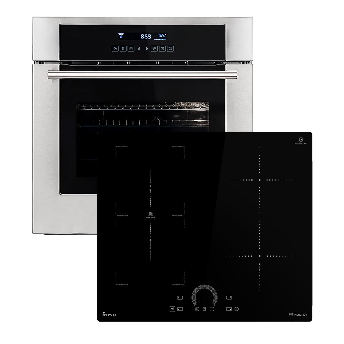 KKT KOLBE Autarkes Herdset 60cm Einbaubackofen EB8015ED 59cm Induktionskochfeld IH85901FZ Grill Heißluft Teleskopauszüge