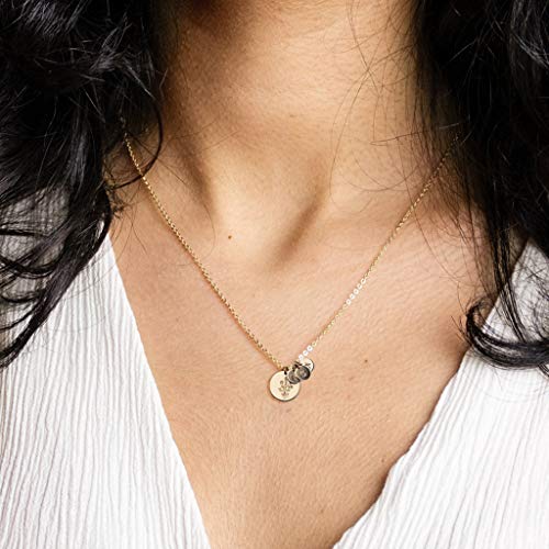 Endless Story 13+6mm Personalized Disk Necklace with Tiny Initial Tags,Initial Necklace with Personalized Disks for Moms,Dainty Custom Coin Tag Pendants Jewelry2