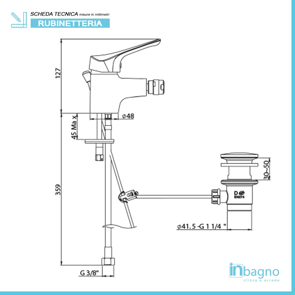 Inbagno Set rubinetti miscelatori lavabo e Bidet cromati, Scarico Incluso, Piralla Serie Ariel (Set Lavabo e Bidet)