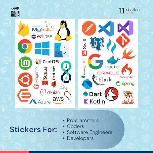 Image of 11 Strokes Stickers Set of 100 Programming Stickers for Laptop, Sticker for Phone case, Laptop Sticker Aesthetic