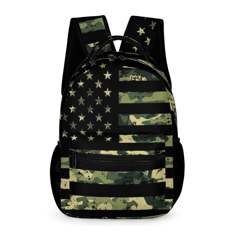 GNEW American Flag Camo Backpack for Boys USA Flag Camouflage Backpack, Kids Camouflage Backpack, Green Boys Camo Backpack, Elementary Middle High