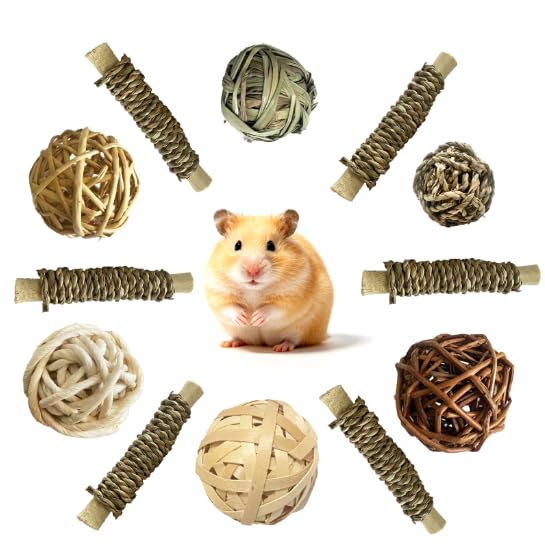 Blissofun Juego de 12 Juguetes para Conejos, Juguetes Hamster, Cuidado Dental para Roedores Accesorios, Ideal para Jerbos, Cobayas, Conejos y Hámsters