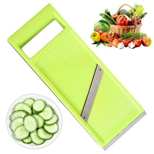 Gurkenhobel, Edelstahl Gurkenschneider Gemüse Mandolinenschneider Gurkenhobel Dünne Scheiben Gurkenreibe Küchenhobel, GemüSehobel mit Ergonomischem Griff, Geeignet für Karotten Und Gurken (Grün)