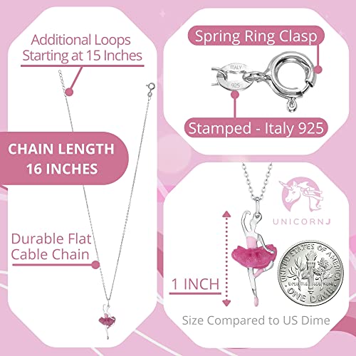 UNICORNJ Ballet Dancer Necklace Pendant for Girls Sterling Silver 925 Ballerina Dance Recital Gift Color Enamel 16" Italy2