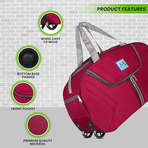 Image of M MEDLER Jerry Duffle Bag | Waterproof Strolley Duffle Bag | 2 Wheel Duffel Bag | Luggage Bag with Adjustable Strap (Red)
