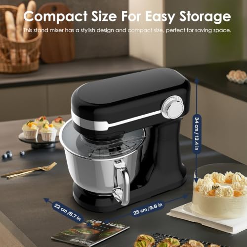 Image of 5.5QT Stand Electric Mixer, 12-Speed Kitchen Mixer with Tilt-Head, Stainless Steel Bowl Dough Mixer, Egg Whisk, Dough Hook & Beater Included, Idea for 3-5 Family (Black)