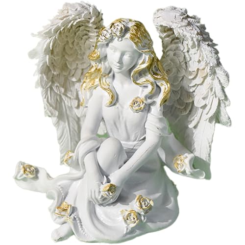 YORISMAL Adorno de ángel de doble ala, decoraciones de escritorio para el hogar, accesorios decorativos de resina