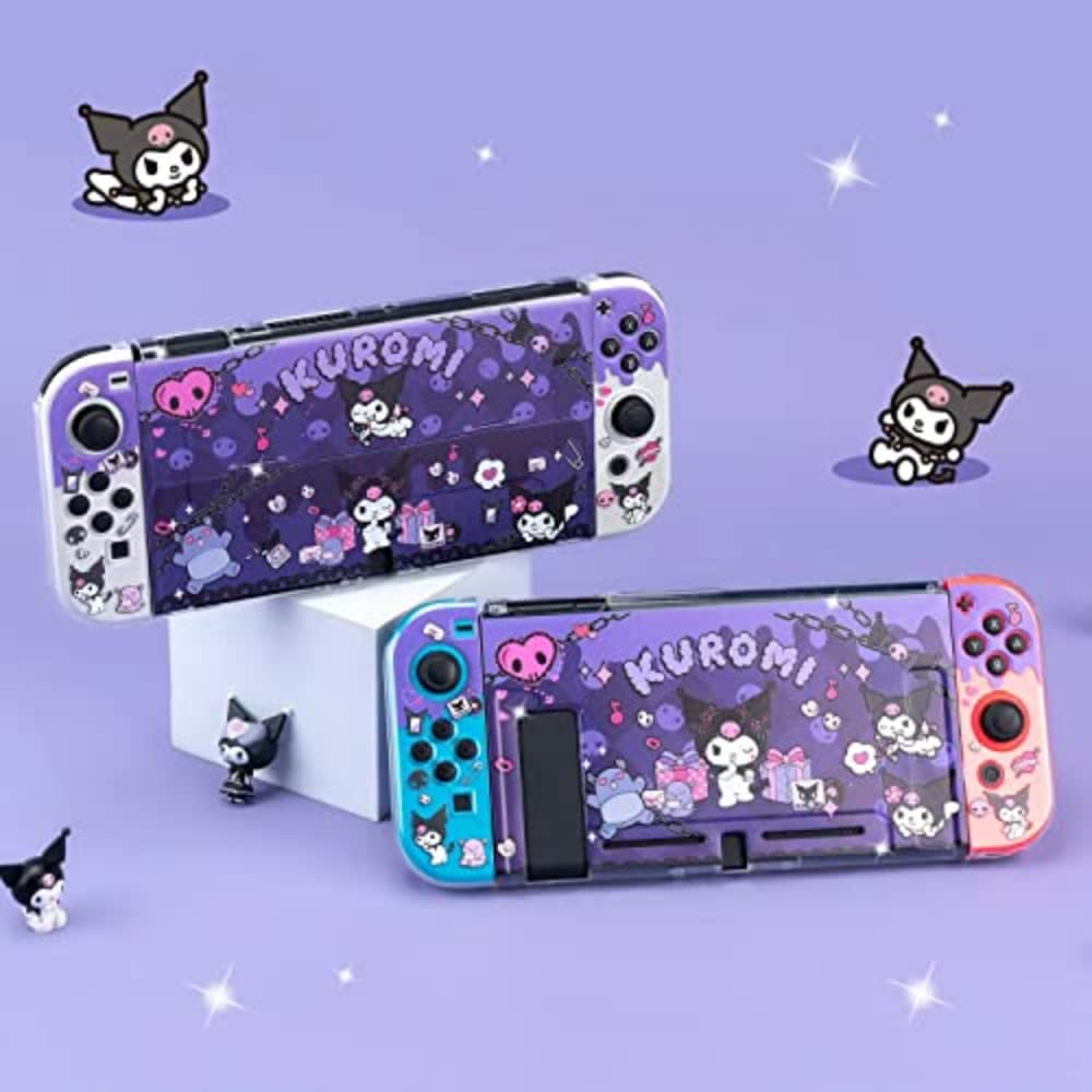 ENFILY Kuromi Coque pour Nintendo Switch OLED pour console d'accueil – Coque ergonomique en TPU souple pour Joycon – Ensemble de peau étincelante