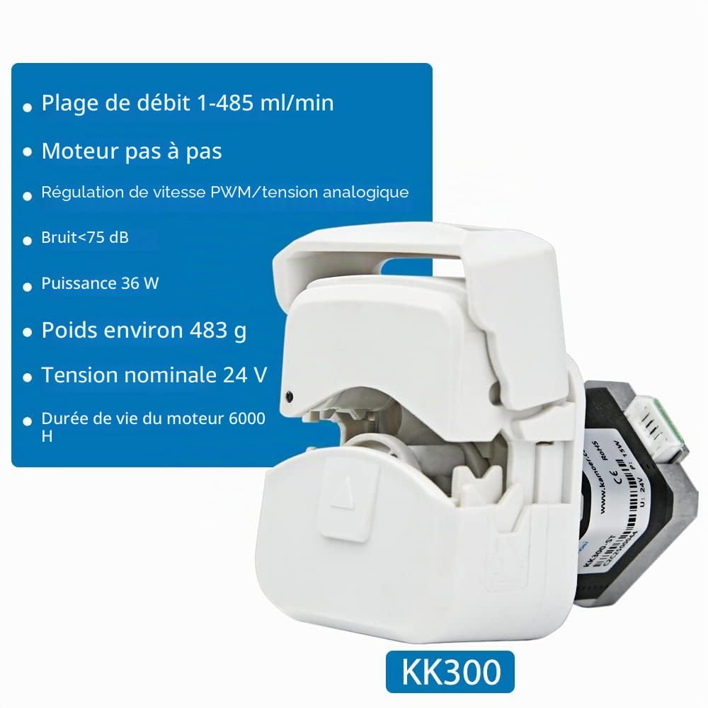 Kamoer KK300Pompe péristaltique à haut débit avec moteur pas à pas 24V | Pompe doseuse de liquide à changement de tube rapide Contrôle PWM 1 ~ 485 ml/min, 600 tr/min, 6 types de tubes pris en charge