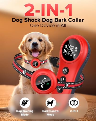 Image of XDX 2-in-1 Dog Shock Collar & Bark Collar - 3300FT Dog Training Collar with Remote, Automatic Anti-Barking, 5 Adjustable Sensitivity Levels, IP67 Waterproof E-Collar for Small Medium Large Dogs