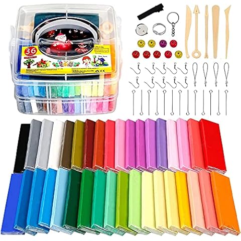 Polymer Clay Starter Set, 36 blocks (28g / block) Multicolor Modeling Clay Soft and Nontoxic Oven Bake Clay Kit with Tools and Storage Box, Best Gift for Kids. (Total 2.62 lbs) Cover