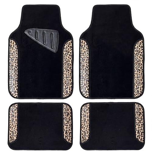 Image of AUTOFAN Leopard Print Car Seat Covers Full Set, PU Leather Interior Accessories Combo with 2 Front Seat Covers, 4 Floor Mats, Steering Wheel Cover, Seat Belt Pads & Cup Holder Coasters