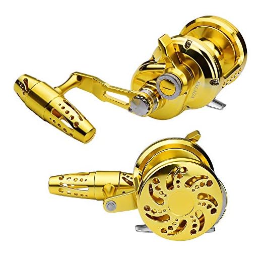 PROBEROS Fishing Conventional Jigging Reel Saltwater - Heavy Duty Deep Ocean Big Offshore Round Aluminum Trolling Reels 1PC Gold Left Hand