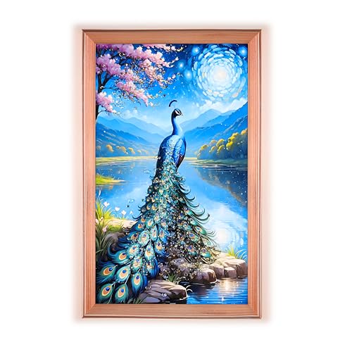Image of Amazon Brand - Umi Framed Wall Painting, Colourful Peacock with Crystal Diamonds For Wall Decoration Esthetic Wall Hanging Painting For Living Room Bedroom Housewarming Gift Office - 30x50cm