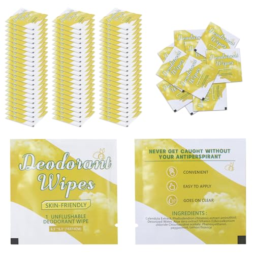 Image of 100Pcs Travel Deodorant Wipes, Travel Size Mini Deodorant Wipes Bulk for Homeless, Individually Wrapped Body Cleaning Supplies for Women Wet Armpit for Body Cleaning Lemon