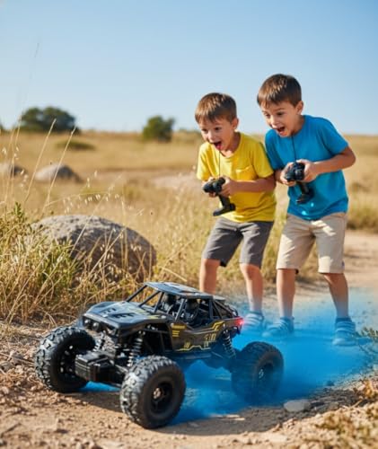 Image of Remote Control Car for Kids with Mist Smoke Spray, 2WD Monster Truck Rock Crawler, Climbing RC Toy Vehicle for Boys & Girls (Black)