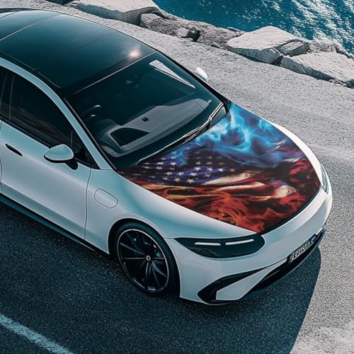 Image of Car Hood Cover Elastic Polyester Car Hood Cover Waterproof Automotive Accessories Suitable Most Automotive Sedans Trucks Pickup Sports Cars (American Flag Design)