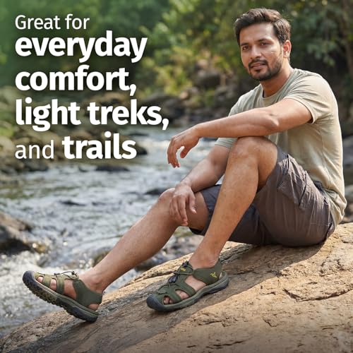 Image of YOHO Men Sports Sandals TrailEazy | Thick EVA Molded Sole for Shock Absorption, Adjustable Laces, Comfortable & Lightweight Floaters | Outdoor Casual Wear Footwear