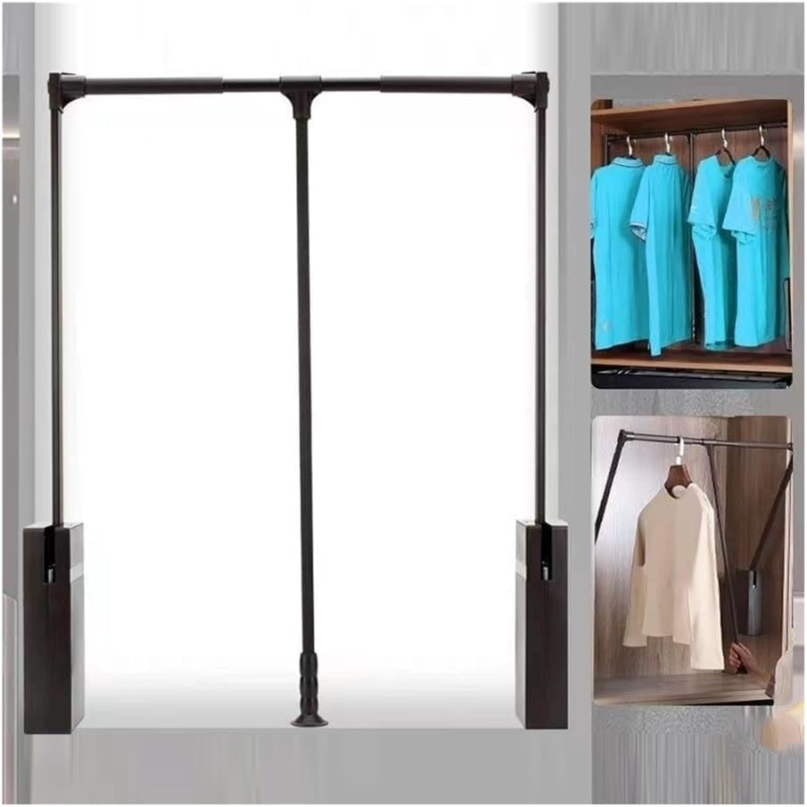 Pull Down Clothes Rail, Side Mounted Closet Rod, Retractable Side Mounted Wardrobe Rod, Aluminum Alloy, for Hanging Clothes,440-550mm