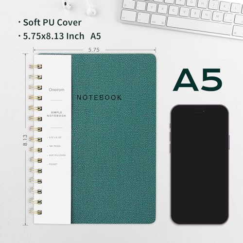 Image of Spiral Notebook-5.75 inch x 8.125 inch College Ruled Journal with Inner Pockets and 160 Pages,PU Leather Cover Business Journal, Twin-Wire Binding Notebook Perfect for Office & Home School Supplies Green