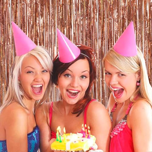 Image of TONIFUL 3Pcs Laser Rose Gold Door Streamers,Laser Rose Gold Photo Booth Backdrop Metallic Streamers Foil Fringe Curtains for Birthday,Christmas,New Year,Bachelorette Party Decor(9.9ft x 6.6ft)