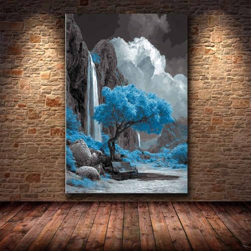 Lienzo de cascada de árboles azules de 40x60 cm para un salón elegante 4