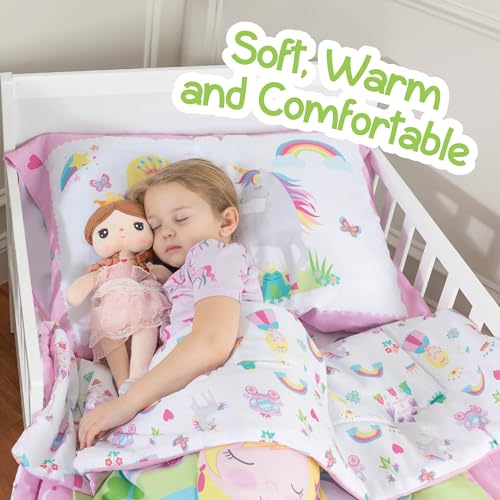Image of Todays Kids Princess Toddler Bedding Set for Girls - 4-Piece Toddler Bed Comforter Sets for Girls, Reversible Comforter & Pillowcase, Flat Sheet, Fitted Sheet, Breathable & Super Soft Microfiber
