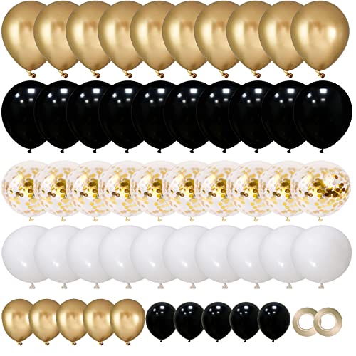72 pcs Ballon Noir Or Anniversaire, Ballon Noir et Or Helium Ballons Métallique Ballon Noir Doré Ballon Confettis Ballon Decoration Ballon Fête d'Anniversaire Baby Shower Mariage Remise de DiplôMe