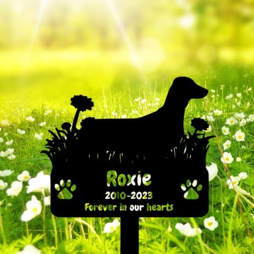 Personalized Dachshund Dog Memorial Stake Engraved Grave Stake, Custom Flowers Dog Grave Marker Outdoor Memorial Plaque for Outdoors, Dog Memorial Engraved Sign Pet Memorial Garden Stake