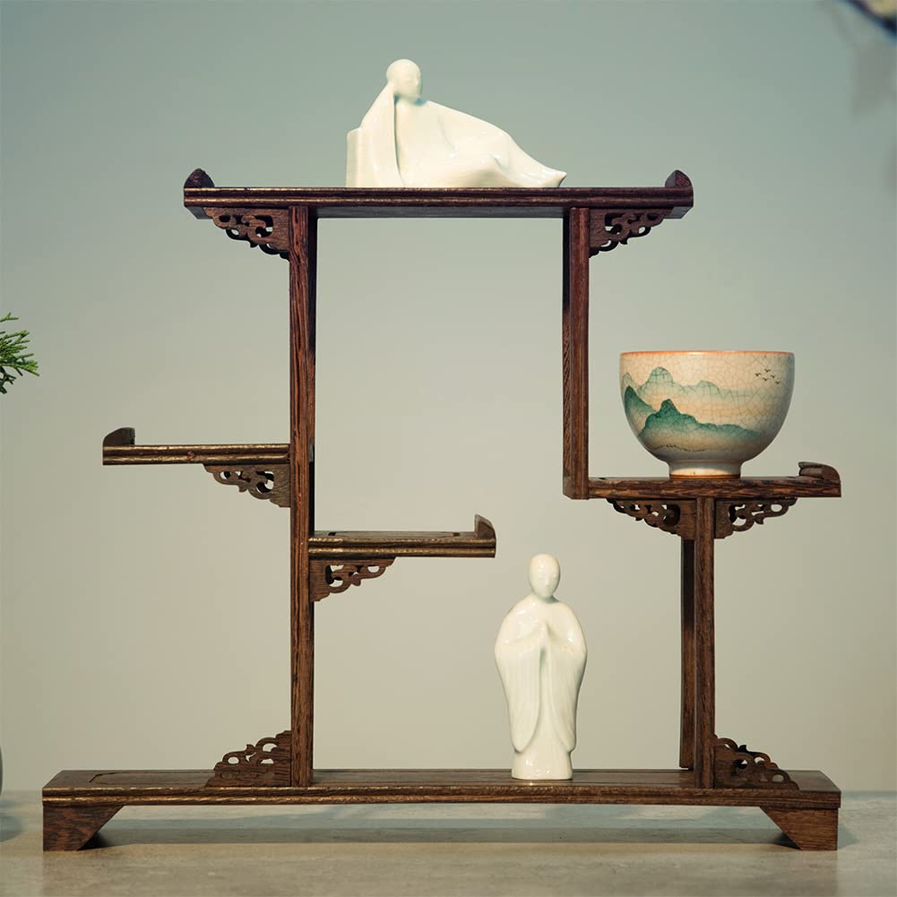 Wooden Display Shelf Curio Cabinets Organizer Desktop Stand Traditional Chinese Decoration for Tea Pots, Crafts, Figurines, Memorabilia, and Miniatures