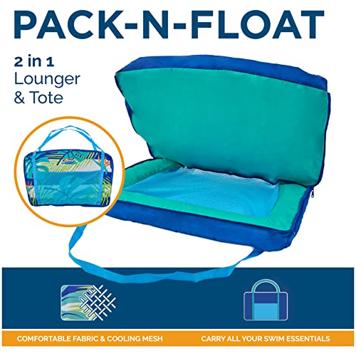 SwimWays Pack-N-Float 2-in-1 Pool Chair and Tote Bag, Blue Palm - image 2