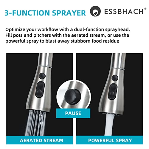 Essbhach Kitchen Faucet With Pull Down Sprayer, Single Handle High Arc Pull Out Kitchen Sink Faucets, Stainless Steel Brushed Nickel Utility Kitchen Faucets For Rv Laundry #TOP3