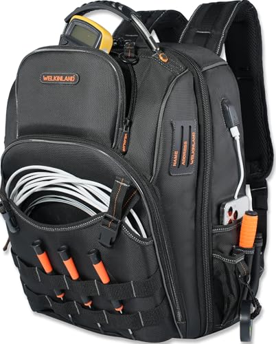 Welkinland 66-Pockets Heavy-Duty Jobsite Tool Bag - Electrician & Construction Backpack