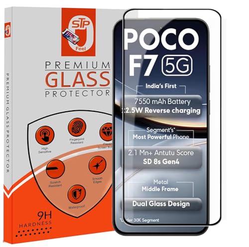 Image of STP FEEL Premium HD+ Tempered Glass Screen Protector Guard Compatible For Poco F7 5G (6.83 Inch, Pack of 1) | Edge to Edge Coverage With Easy to installation kit for Smartphone