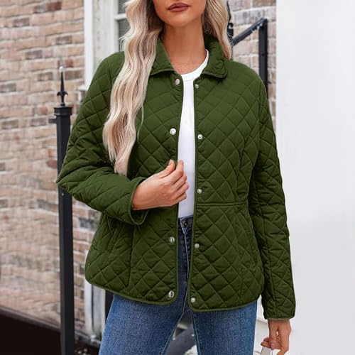 YRAETENM Quilted Jackets for Women Casual Lapel Button down Diamond Puffer Jacket Winter Lightweight Outerwear with Pockets2