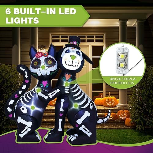 51773EASoPL._AC_ ZPISF Black Cat Dog Day of the Dead Inflatable Skeleton Halloween Skeleton Outdoor Decorations Inflatable Halloween Decoration with Built-in LED Lights for Yard, Lawn, Garden