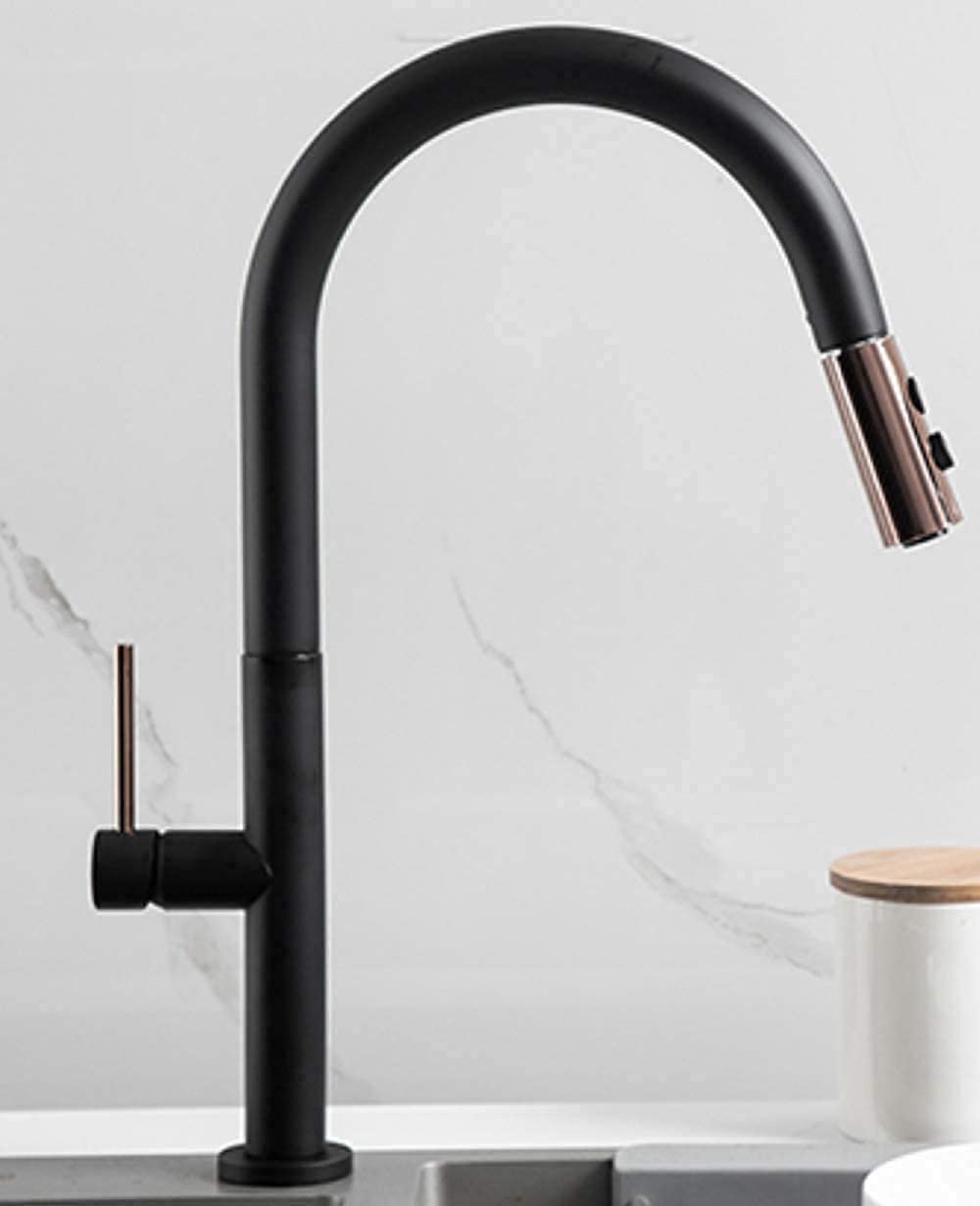 Robinet d'évier de cuisine noir au design épuré et mitigeur haute précision