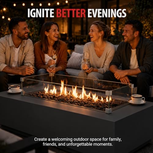Image of AMS Creations | Madison 60 inch Rectangular Propane Gas Outdoor Fire Pit Table | Dark Gray Concrete GFRC | Smooth Texture or Surface | Electronic Ignition | Outside Backyard Fireplace