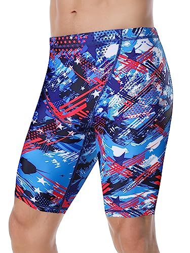 Image of KGKE Men's Swim Jammers Compression Fashion Print Jammer Swimsuit Swim Boxer Long
