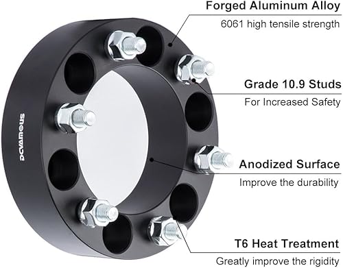 Miniatura 5 de DCVAMOUS 4 espaciadores de rueda negros de 6 x 5.5 de 2 pulgadas con pernos de 14 x 1.5 compatibles con Chevy GMC 6 Lug 6x139.7 para Silverado