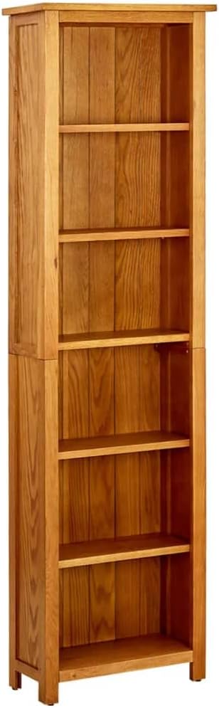 vidaXL 6-Tier Bookcase - Solid Oak Wood Shelf - Farmhouse Brown Bookshelf for Living Room Study Room - 20.5"x8.7"x70.9"